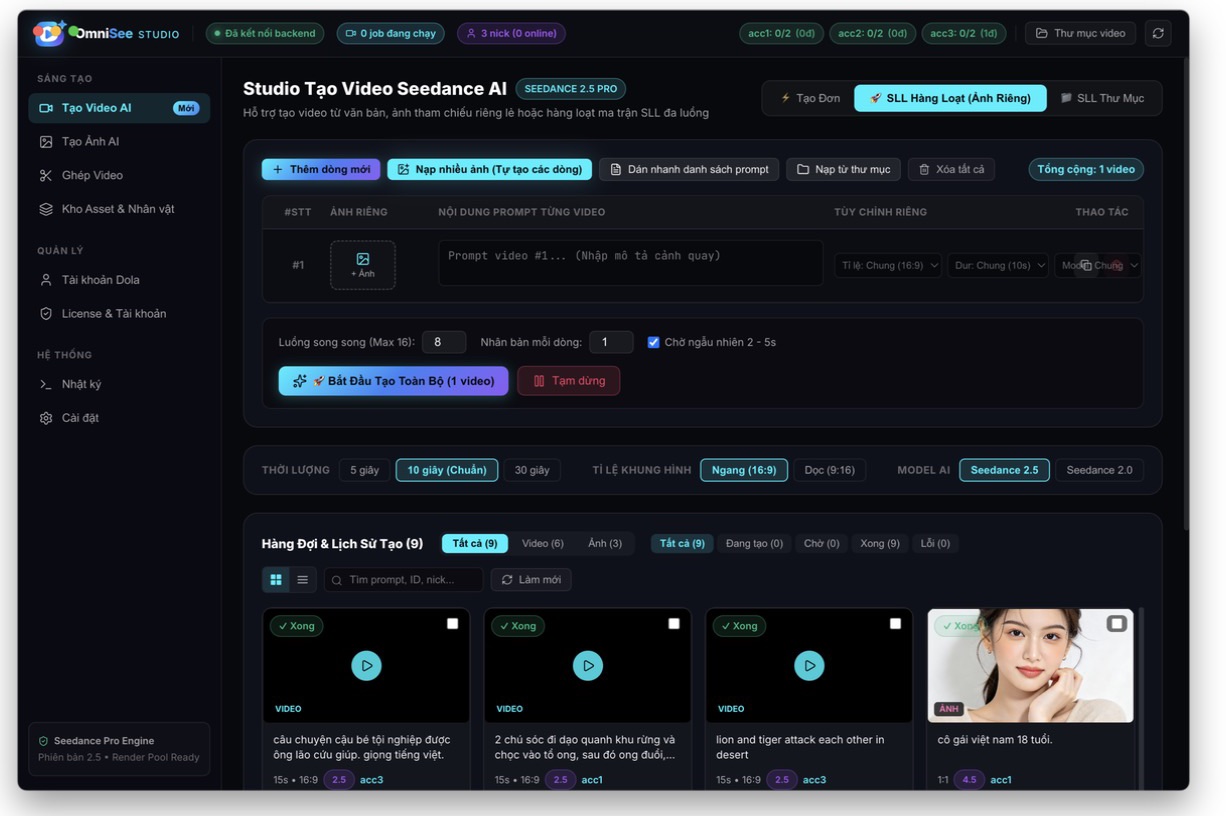 Màn hình tạo video hàng loạt trong OmniSee